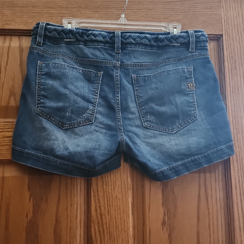 Miss Me Braided Waist Blue Jean Shorts
